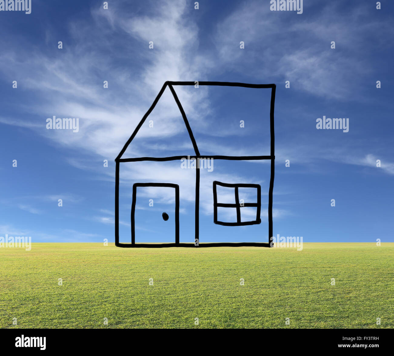 Hand drawn home of building a house concept on natural background. Stock Photo