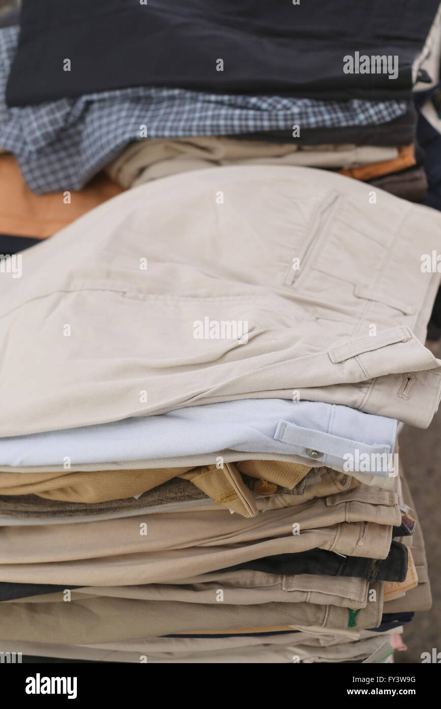 Pile Shorts in the fashion shop,Men's trousers. Stock Photo