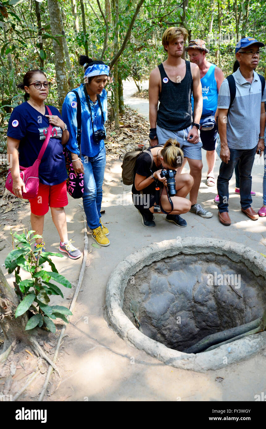 People travel at Cu Chi tunnels on January 23, 2016 in Ho Chi Minh, Vietnam Stock Photo