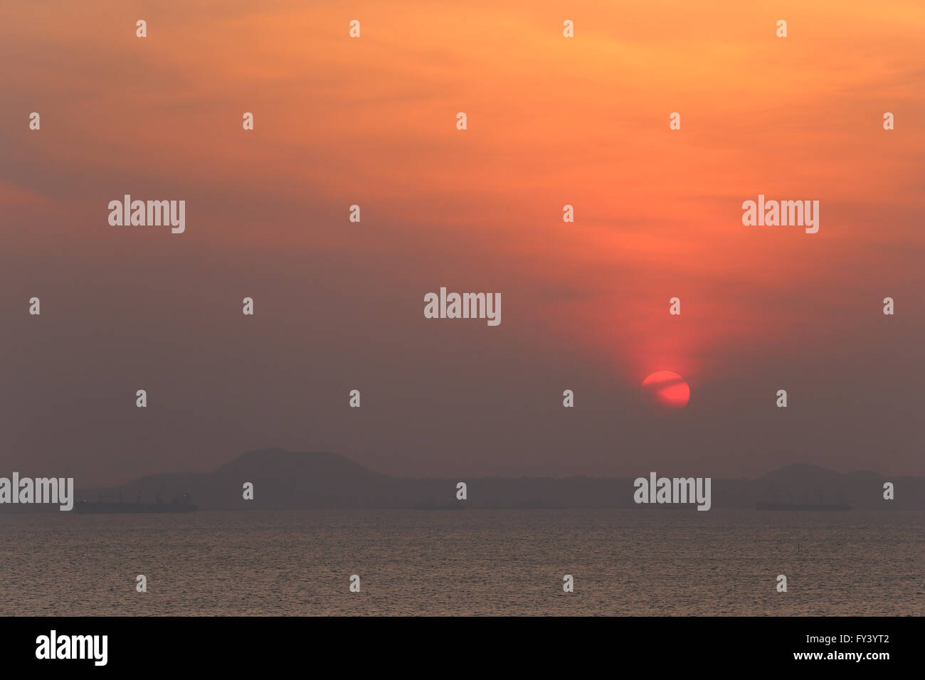Sunset in the evening near the seaside Thailand,Light Twilight beautiful sky. Stock Photo