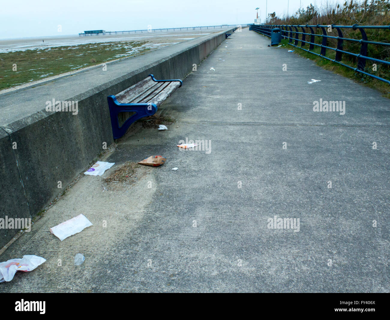 Rubbish on Southport promenade Stock Photo Alamy