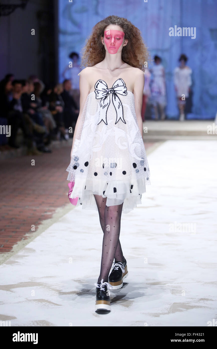 ZAGREB, CROATIA - APRIL 20, 2016 : Fashion model wearing clothes designed  by Boudoir on the Cro a Porter fashion show at Klovicevi Dvori in Zagreb,  Croatia. Batiste presents Boudoir 15th birthday Stock Photo - Alamy