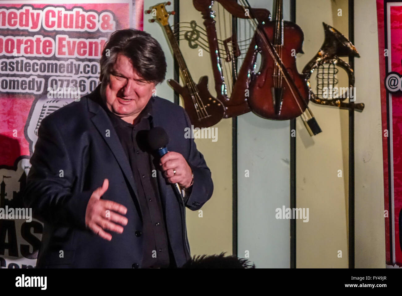 Henlow, Bedfordshire, UK. 21st April, 2016. Tv star, radio presenter and stand up comedian, Bob Mills plays to a packed house at Henlow Bridge Lakes in Bedfordshire. Stock Photo