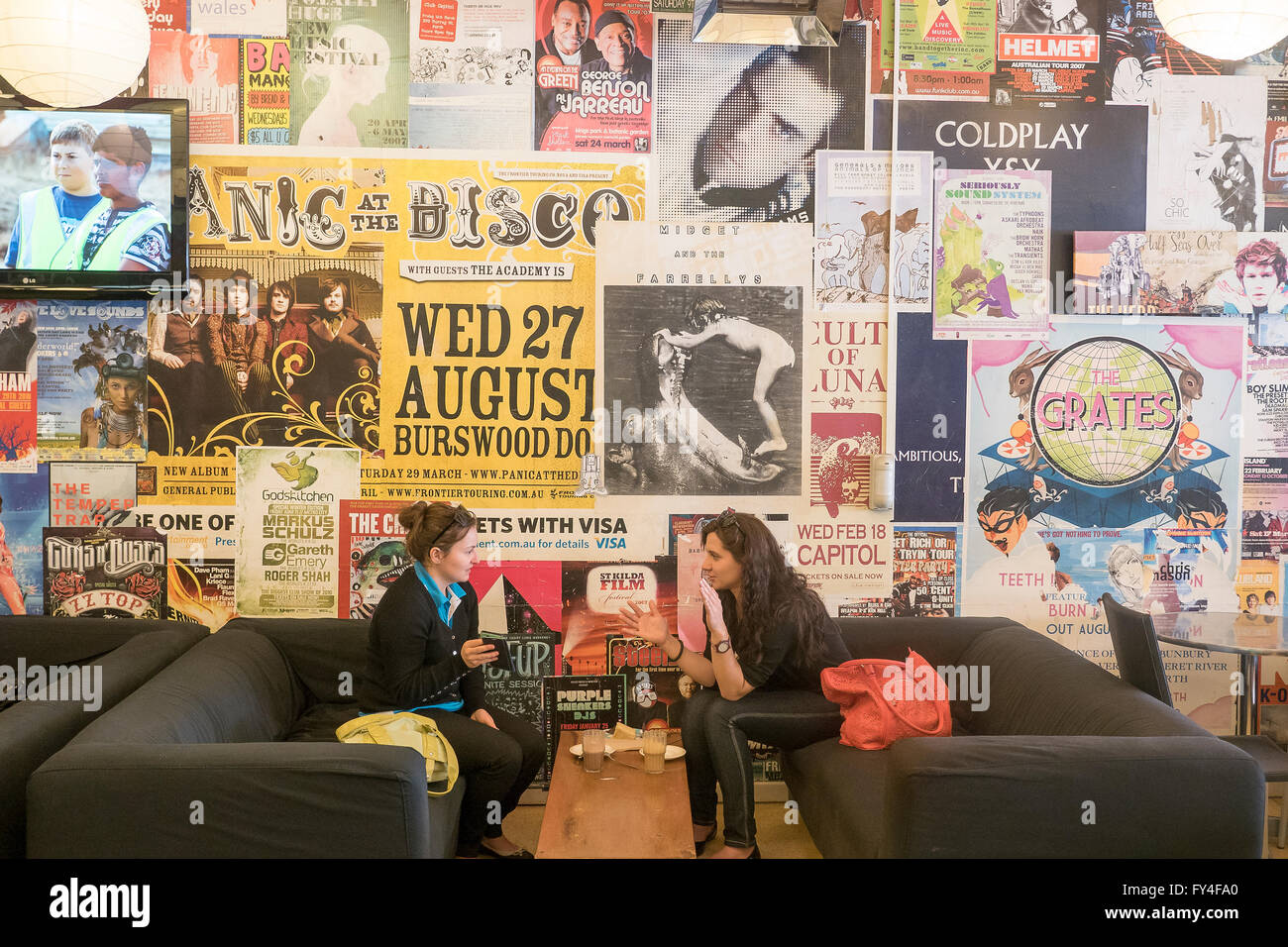 Two Ladies having Coffee, Cafe, Leederville, City of Perth, Western Australia Stock