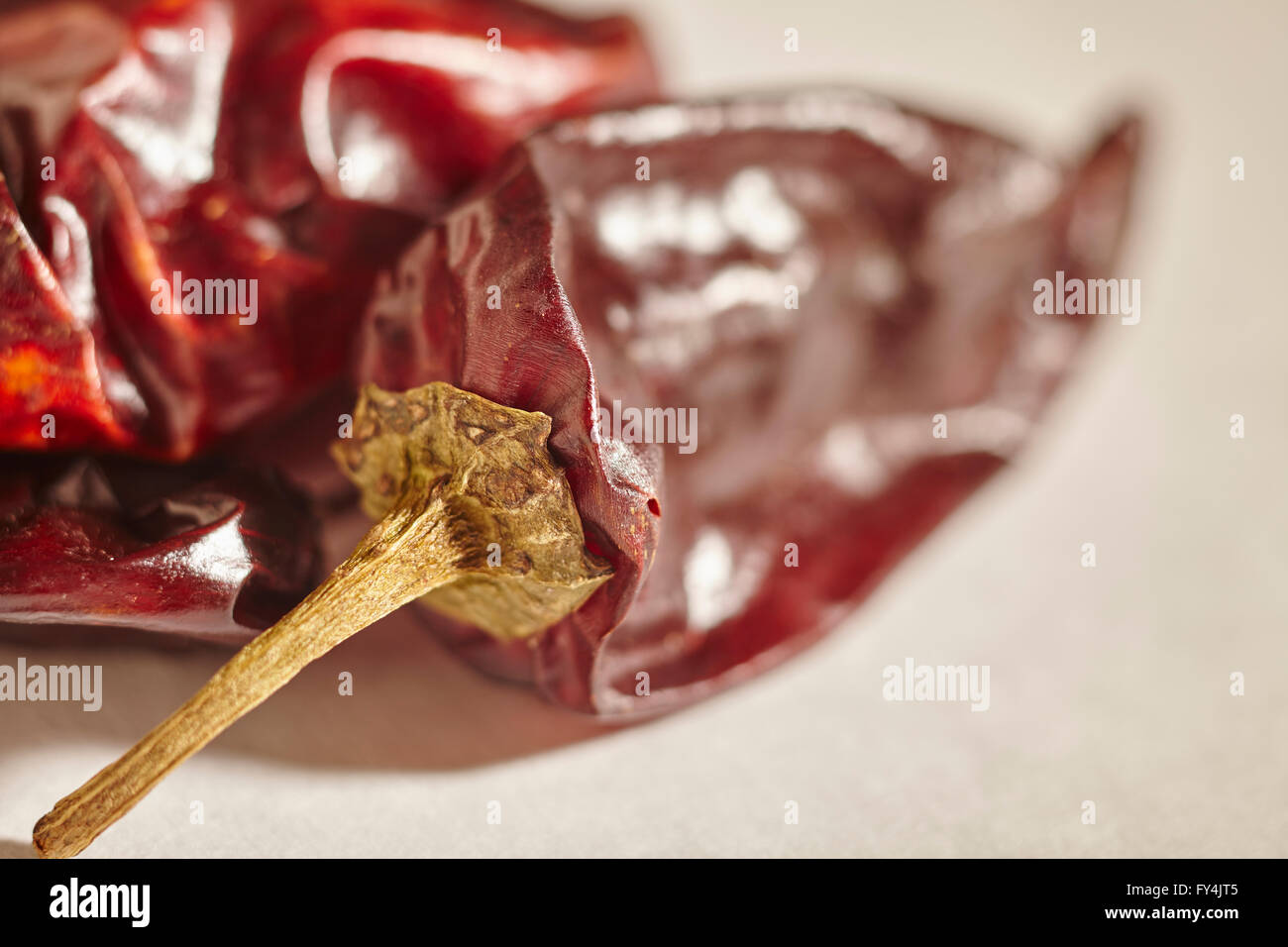 Dried red New Mexico Chile Pods. Also called Anaheim chiles Stock Photo