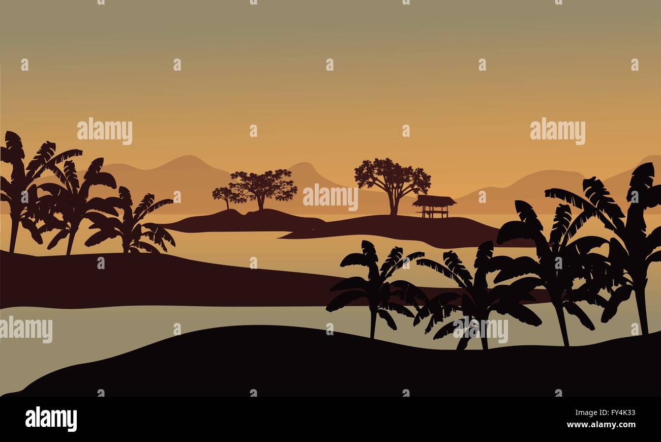 Silhouette of banana trees in riverbank Stock Vector Image & Art - Alamy