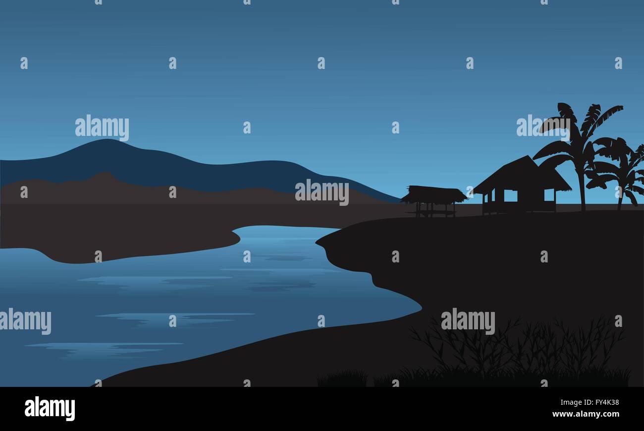 Silhouette of hut in riverbank Stock Vector Image & Art - Alamy
