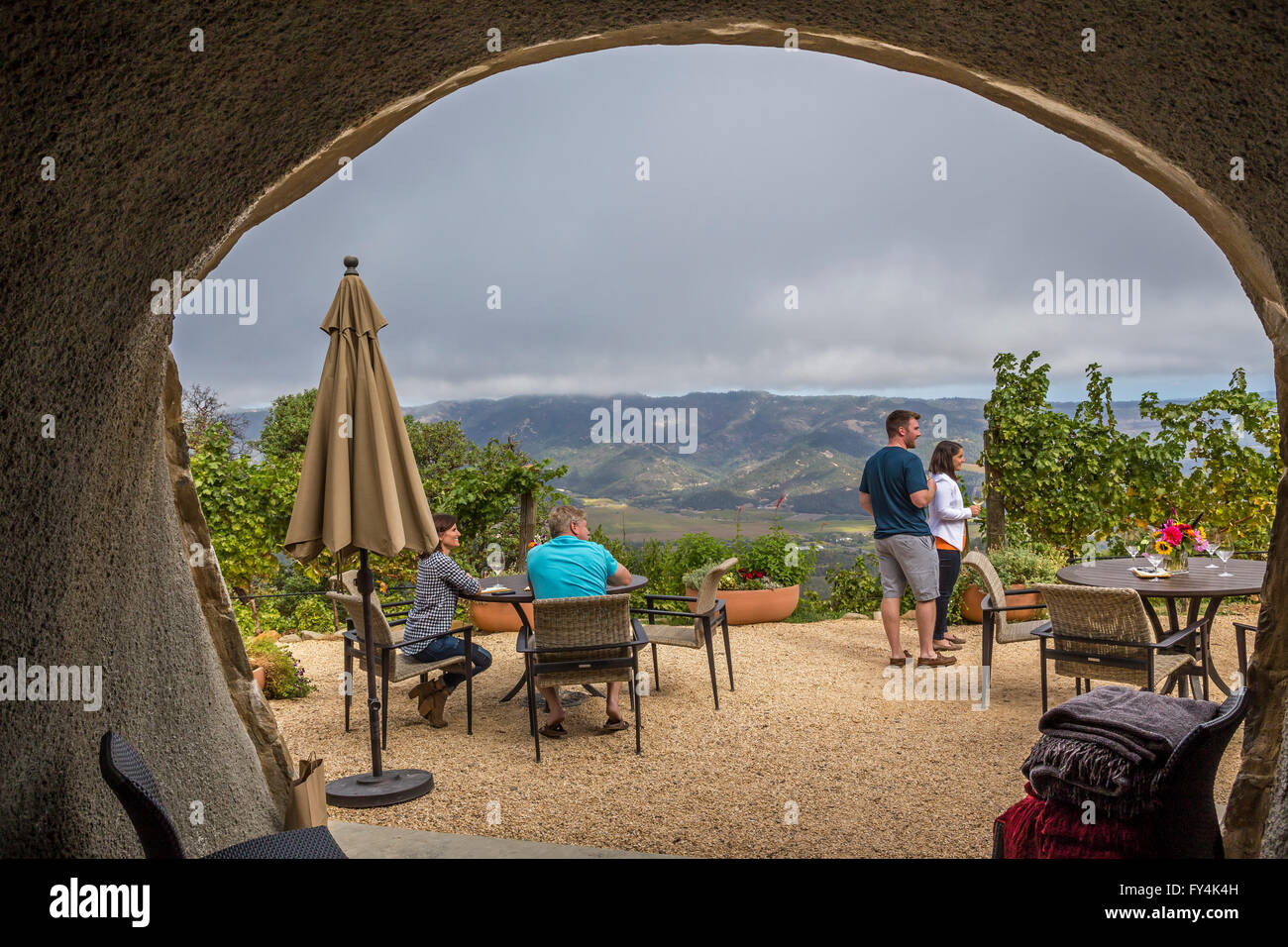 people, tourists, wine tasting, winery tour, Barnett Vineyards, Spring Mountain Road, Saint Helena, Napa Valley, California Stock Photo