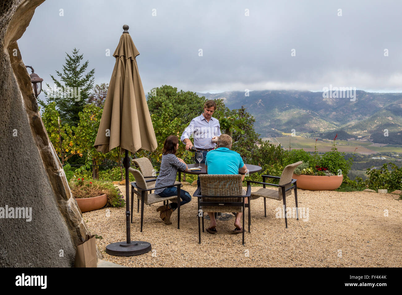 people, tourists, wine tasting, winery tour, Barnett Vineyards, Spring Mountain Road, Saint Helena, Napa Valley, California Stock Photo