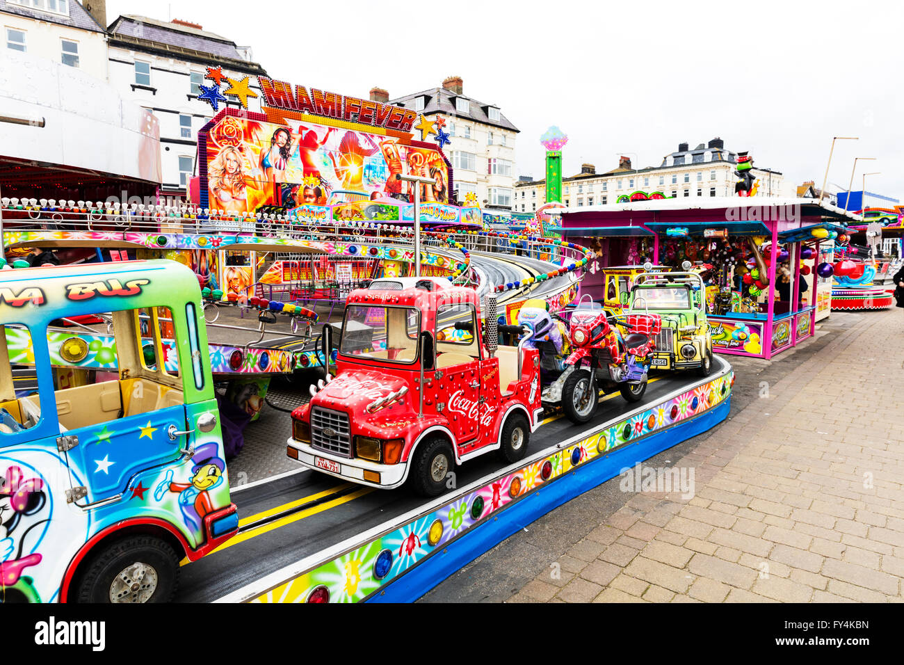 Bridlington town amusements funfair rides for kids promenade fun fair Yorkshire UK England coastal town towns Stock Photo