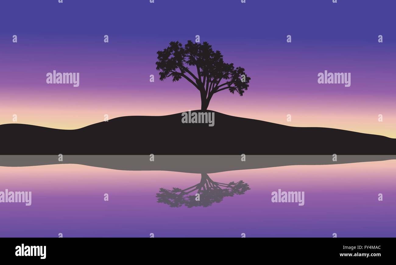 Panorama landscape single tree Stock Vector Images - Alamy