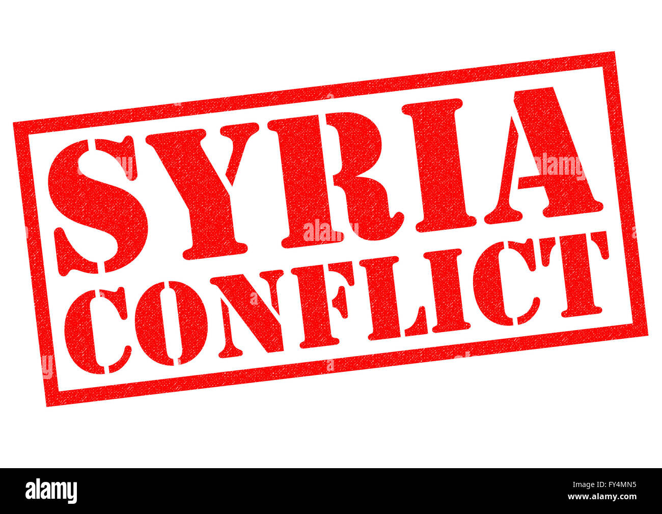 SYRIA CONFLICT red Rubber Stamp over a white background. Stock Photo