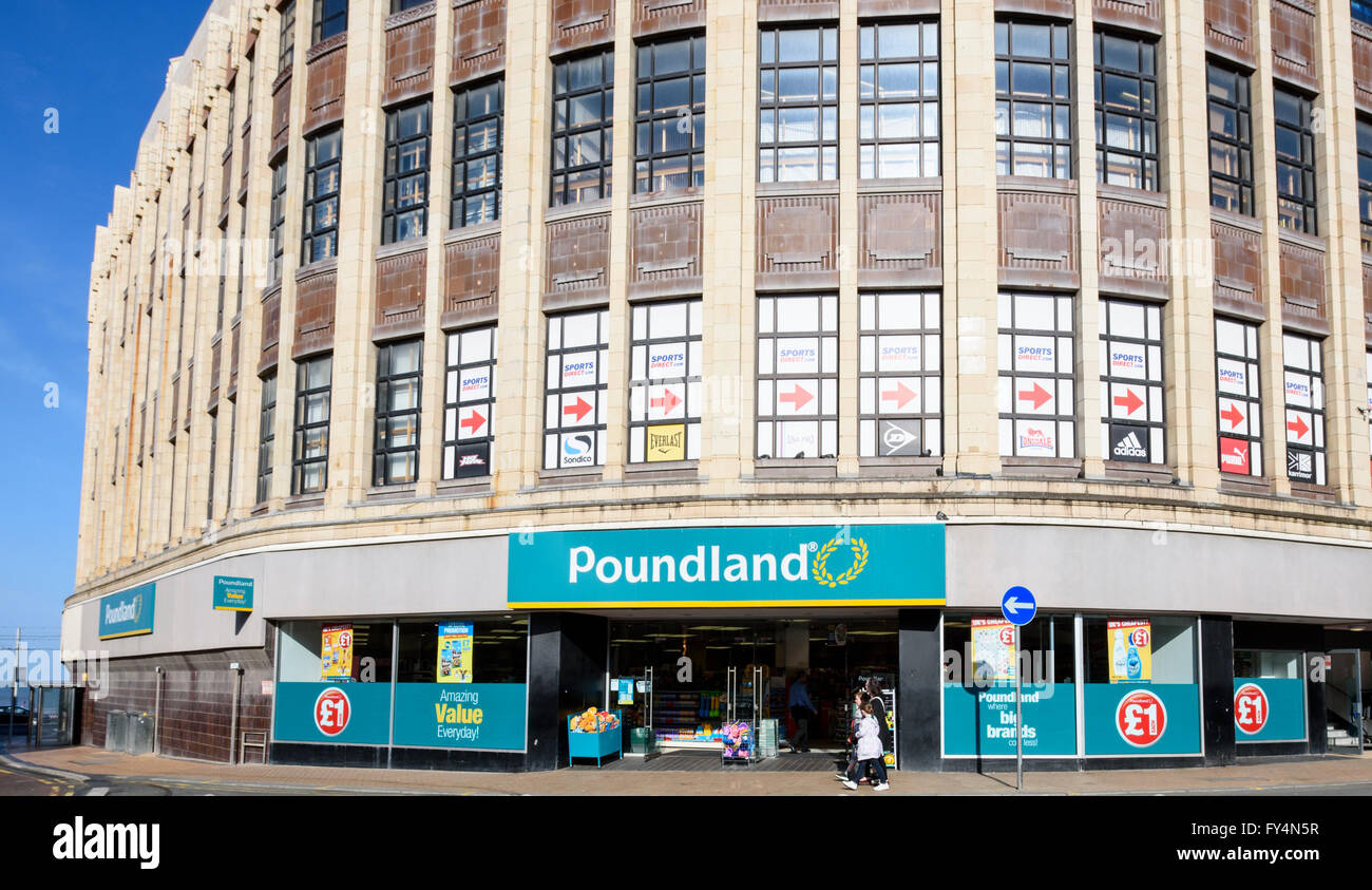 The front of a large Poundland shop in Blackpool, Lancashire, UK Stock Photo