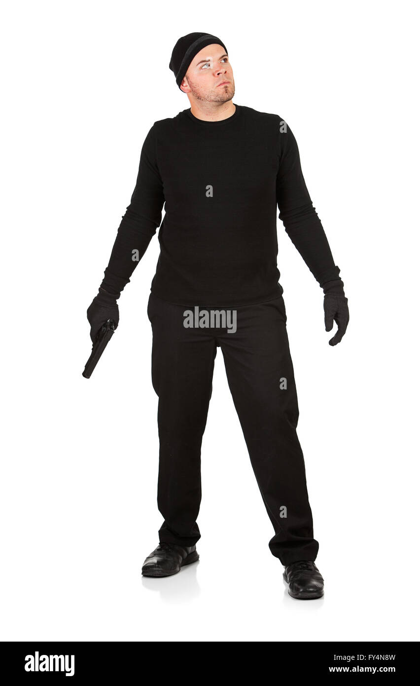 Series with Caucasian male as a burglar or thief, sneaking in a window ...