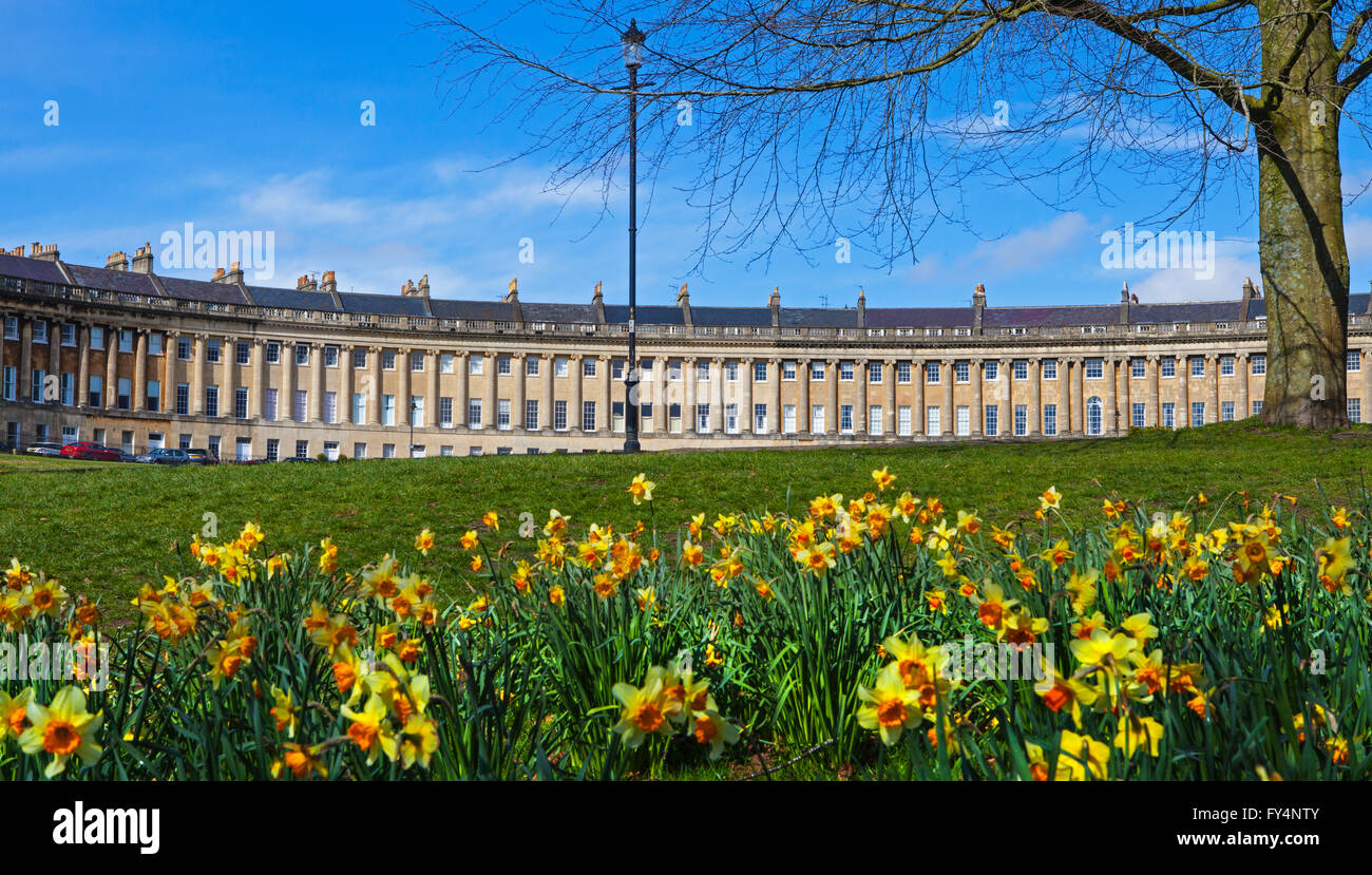 A springtime view of the beautiful Royal Cresecent in Bath, Somerset. Stock Photo