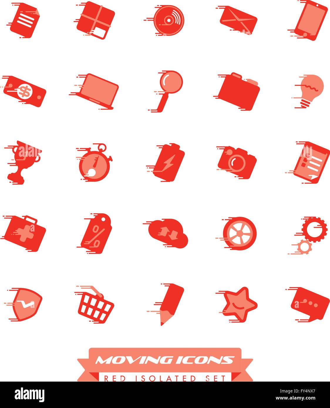 Set of fast moving red icons with speed streaks Stock Vector
