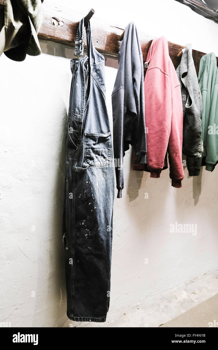 Work Clothes Hanging on Pegs, USA Stock Photo Alamy