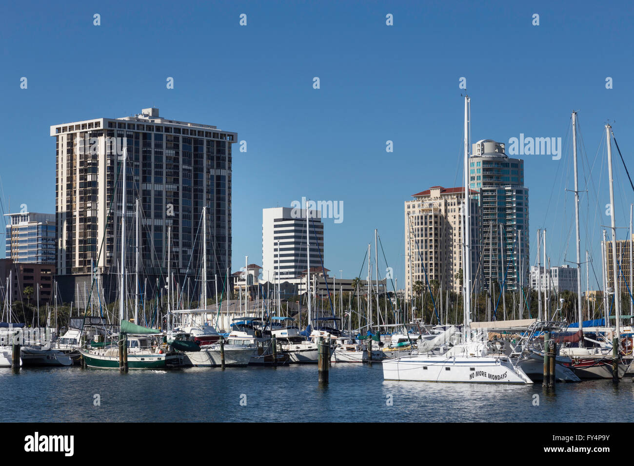 Yachts and Sailboats Docked in Marina, St. Petersburg, FL, USA Stock Photo
