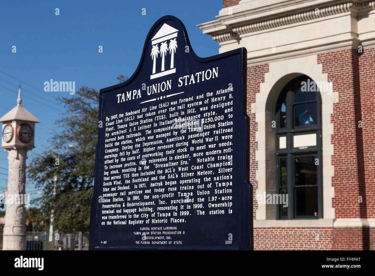 Historical Marker Sign, Tampa Union Station, Tampa, FL, USA Stock Photo