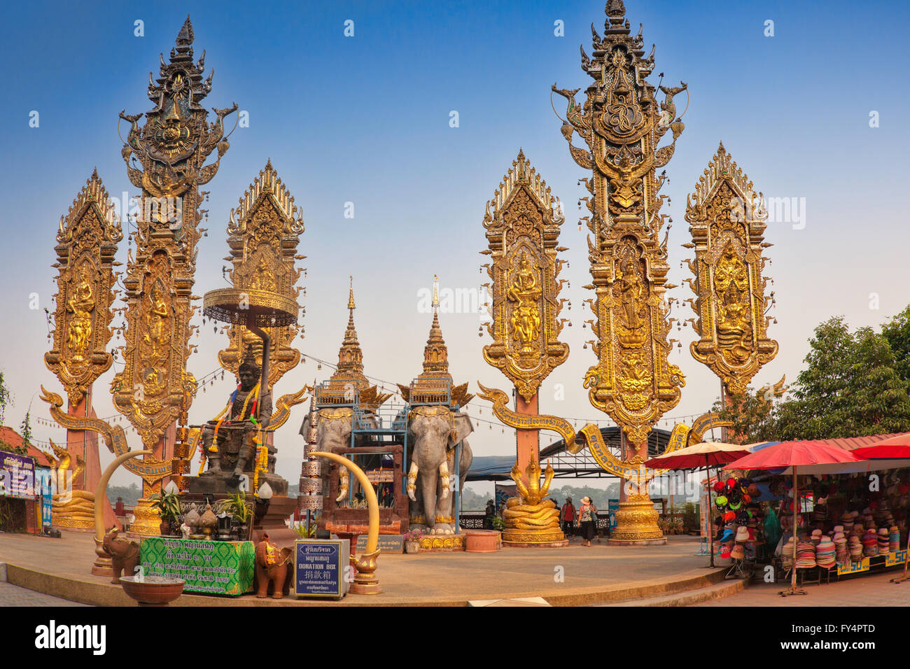 Golden Triangle in Northern Thailand and Lao Elephant statue Stock Photo