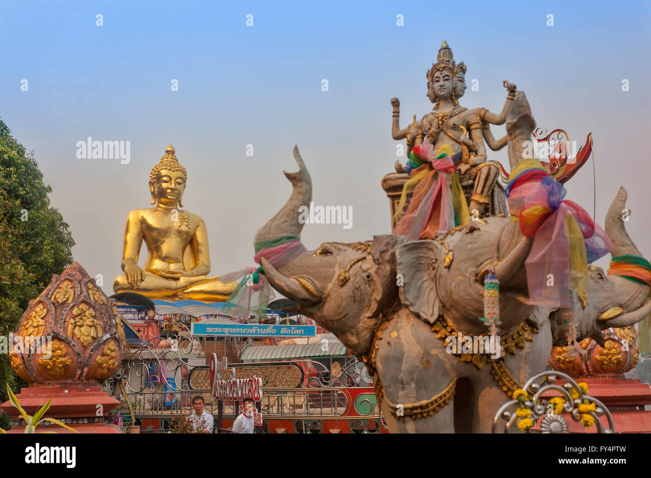 Happy Buddha Statue at the Golden Triangle in Northern Thailand and Laos Stock Photo