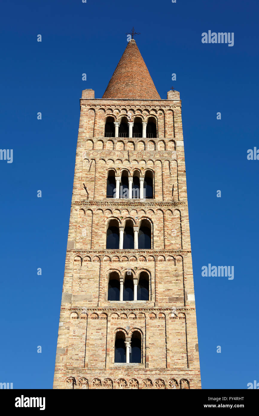 The belfry of Pomposa Abbey, Codigoro, Italy Stock Photo