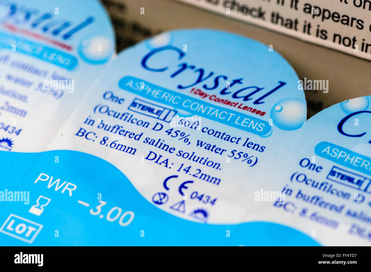 A box of Crystal 1-day contact lenses Stock Photo