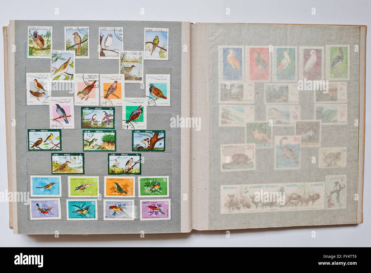 Collection of postage stamps in album from Cuba and Vietnam Stock Photo