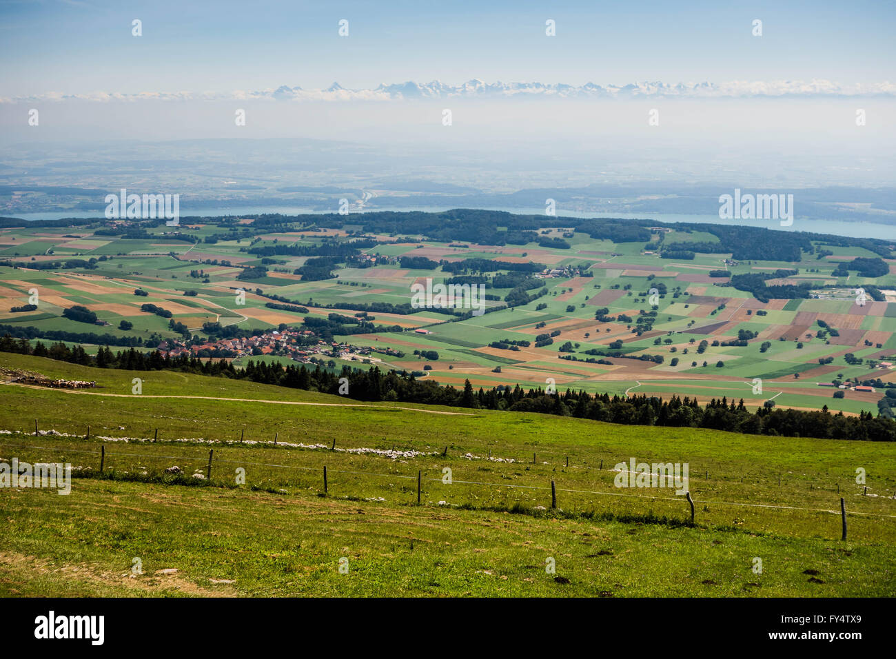 Switzerland, Jura, view from above on Alps Stock Photo