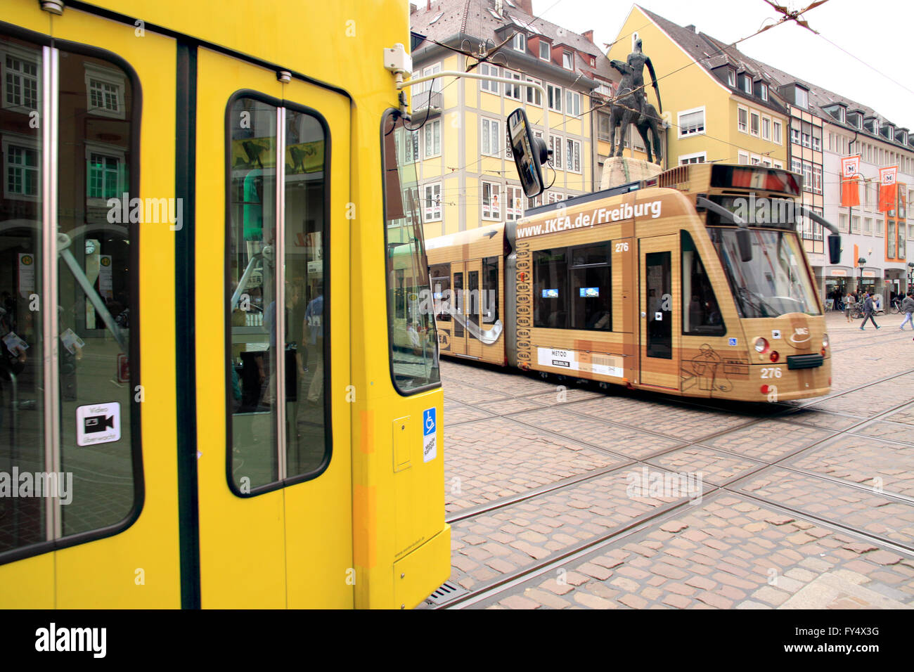 Trams in the German town of Freiburg im Breisgau in the black Forest Germany Stock Photo