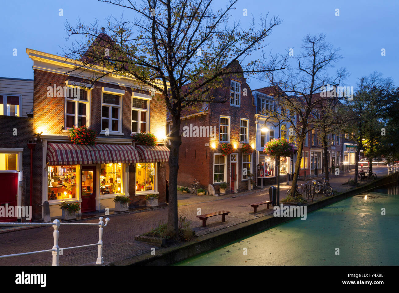 Dusk on the canal, Delft, Holland, The Netherlands Stock Photo