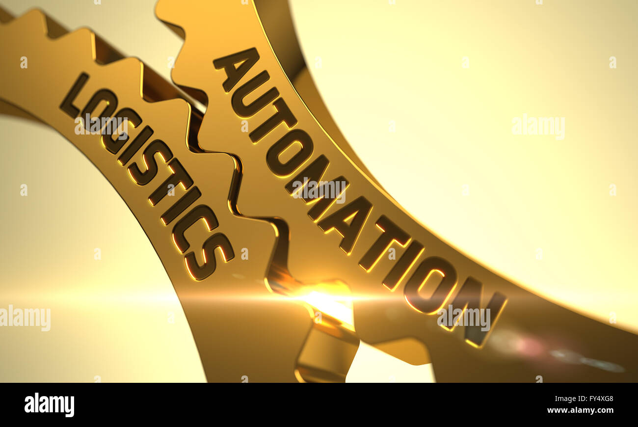 Logistics Cogs Golden Metallic Cog Gears with Automation Logistics Concept Stock Photo ...