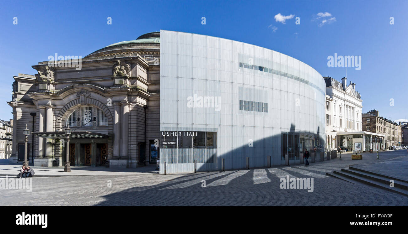 Usher Hall with the Lyceum Theatre right in Edinburgh Scotland as seen from Lothian Road Stock Photo