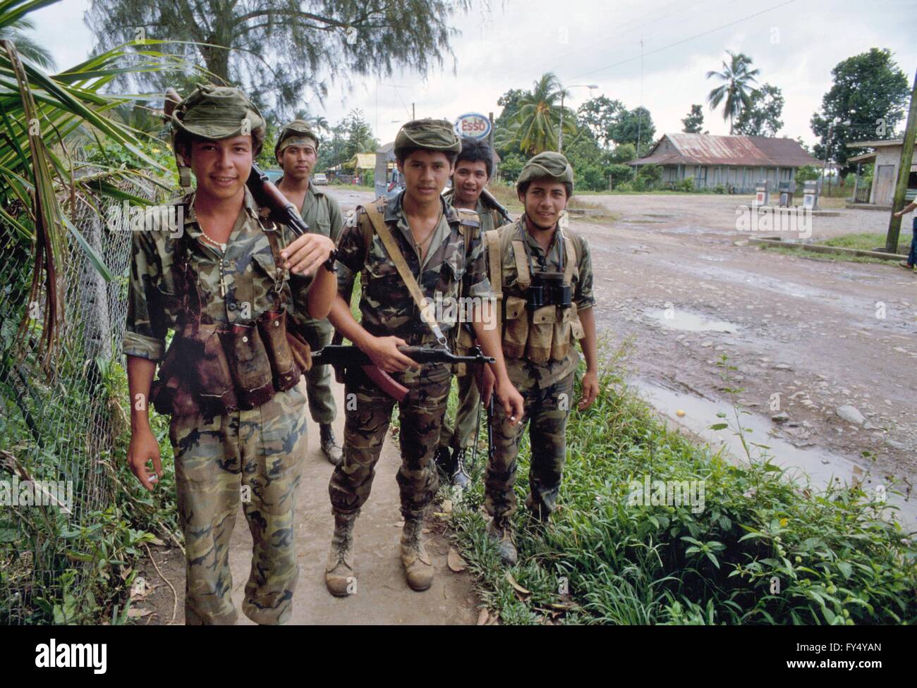 Nicaragua, January 1988, soldiers of Sandinista army in Rama town Stock Photo