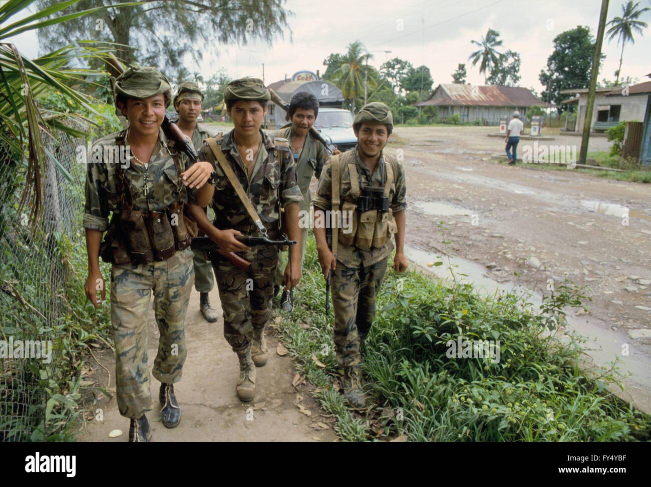 Nicaragua, January 1988, soldiers of Sandinista army in Rama town Stock