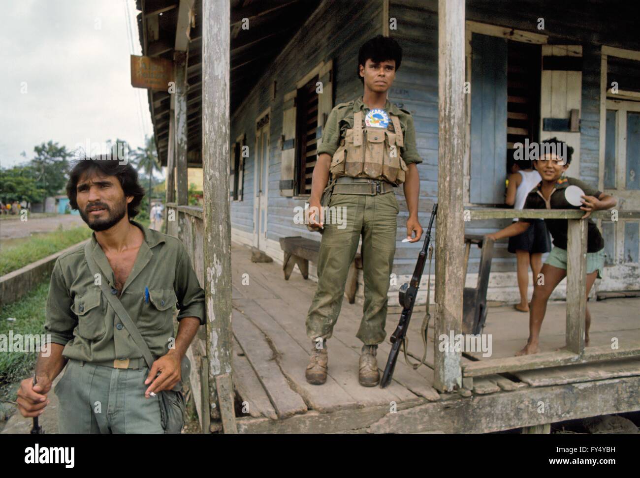 Nicaragua, January 1988, soldiers of Sandinista army in Rama town Stock