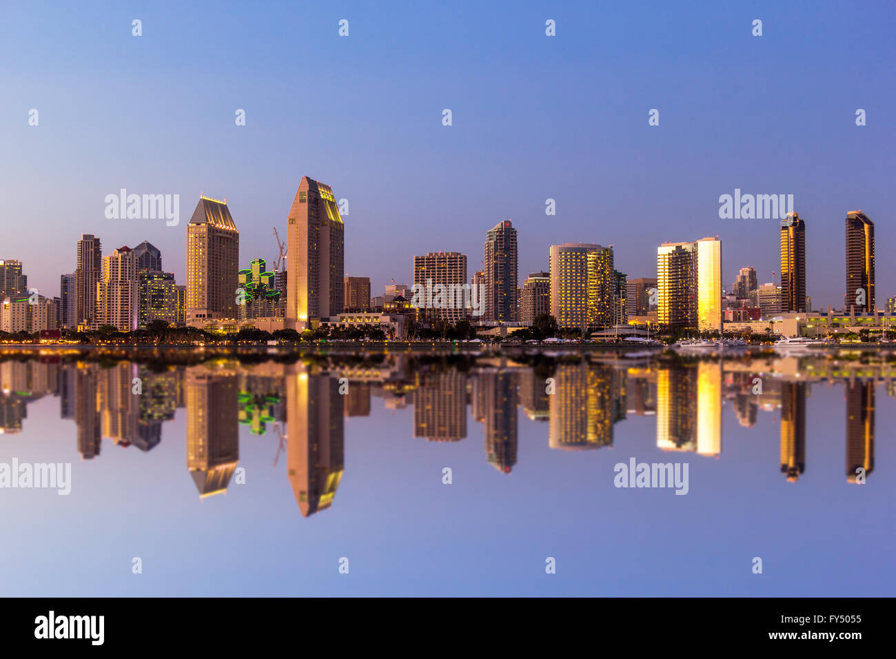 Downtown San Diego skyline at sunset in California Stock Photo