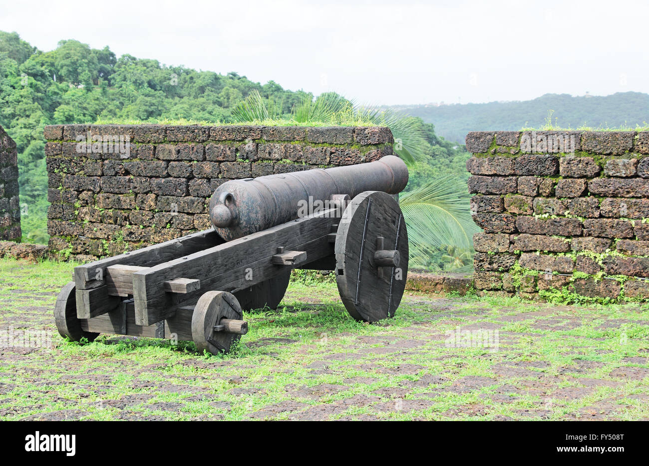 Historic antique canon used by the Portuguese during their occupation of Goa, India, used to protect from intruders Stock Photo