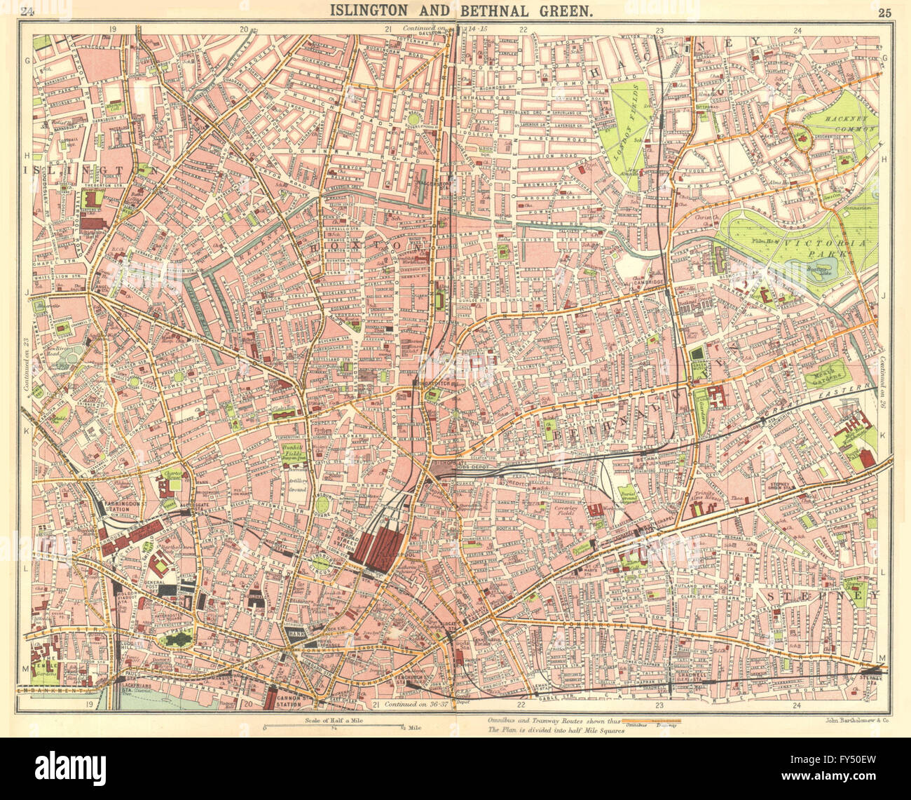 LONDON E:Islington Bethnal Green Hoxton City Stepney Shadwell Hackney, 1917 map Stock Photo
