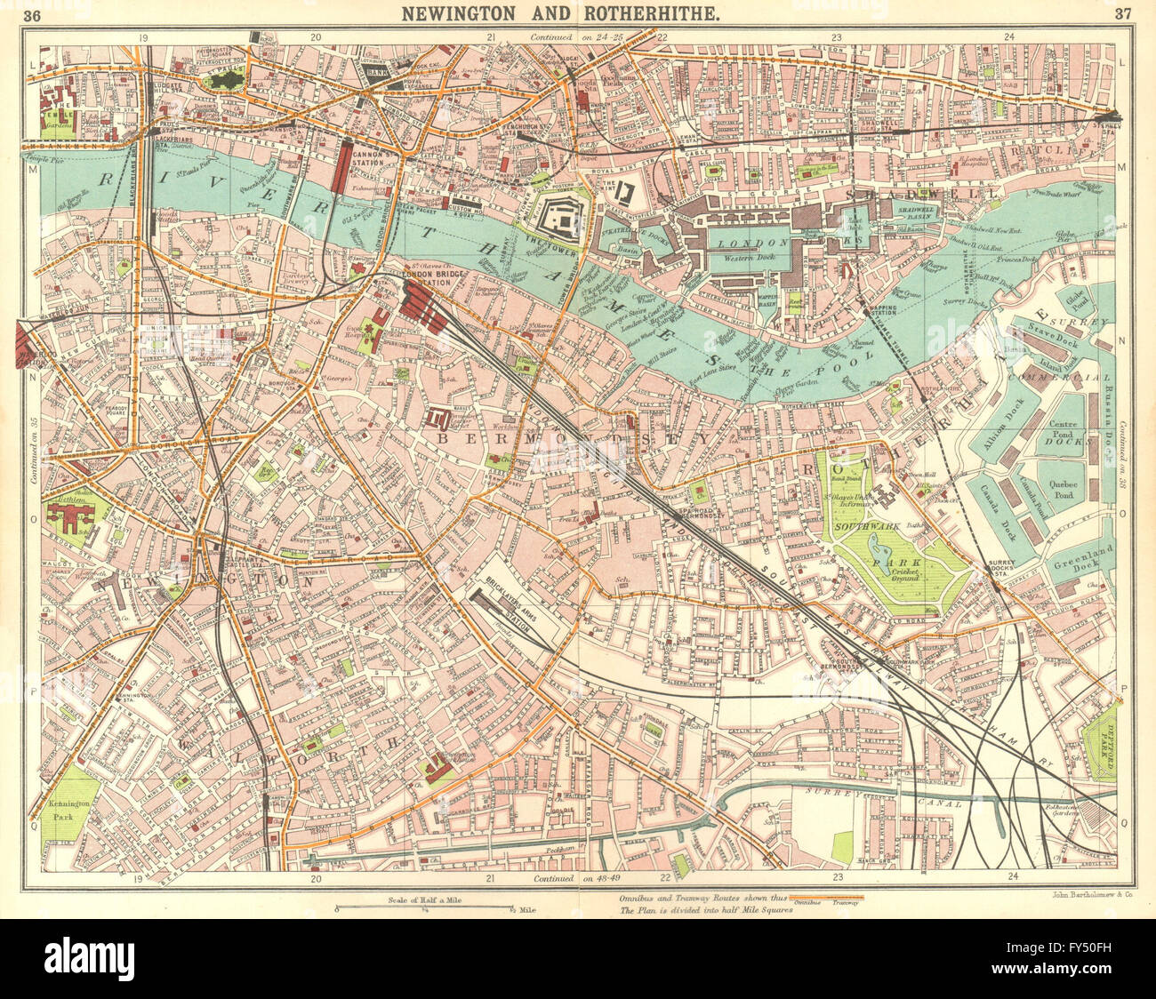 LONDON:Newington Rotherhithe Bermondsey Shadwell Borough Surrey Docks, 1917 map Stock Photo