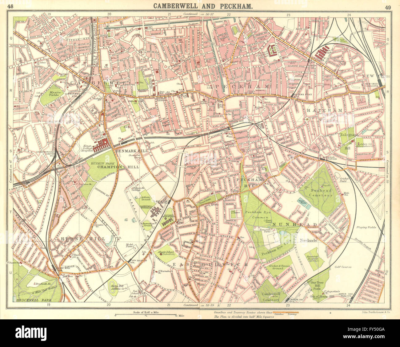 LONDON S:Camberwell Peckham Denmark/Herne Hill Dulwich New Cross Gate, 1917 map Stock Photo