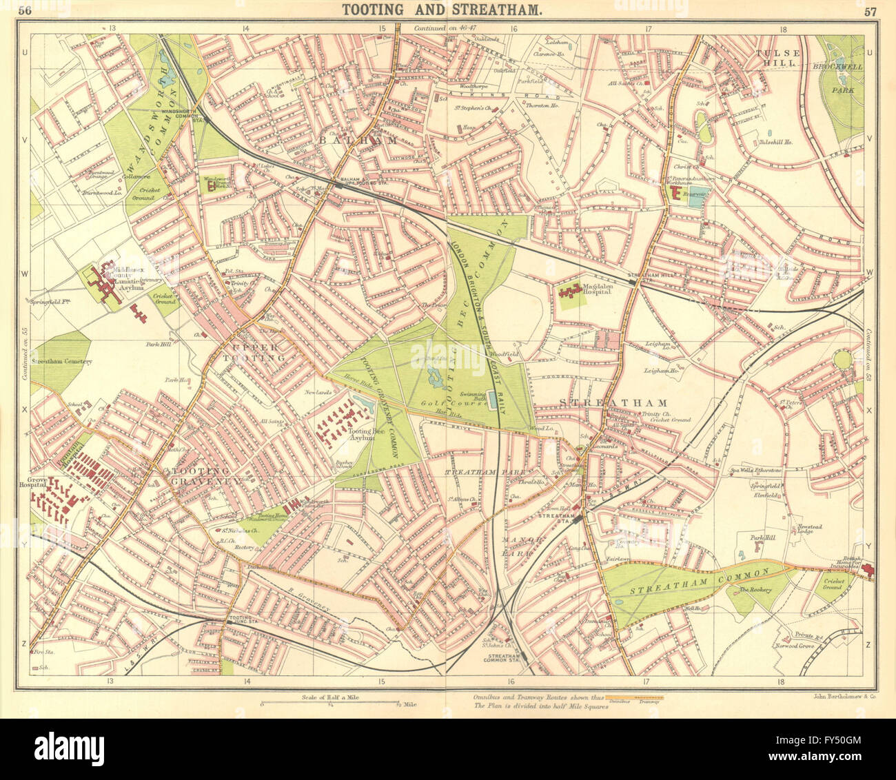 LONDON S: Upper Tooting Graveney Streatham Balham Tulse Hill, 1917 old map Stock Photo