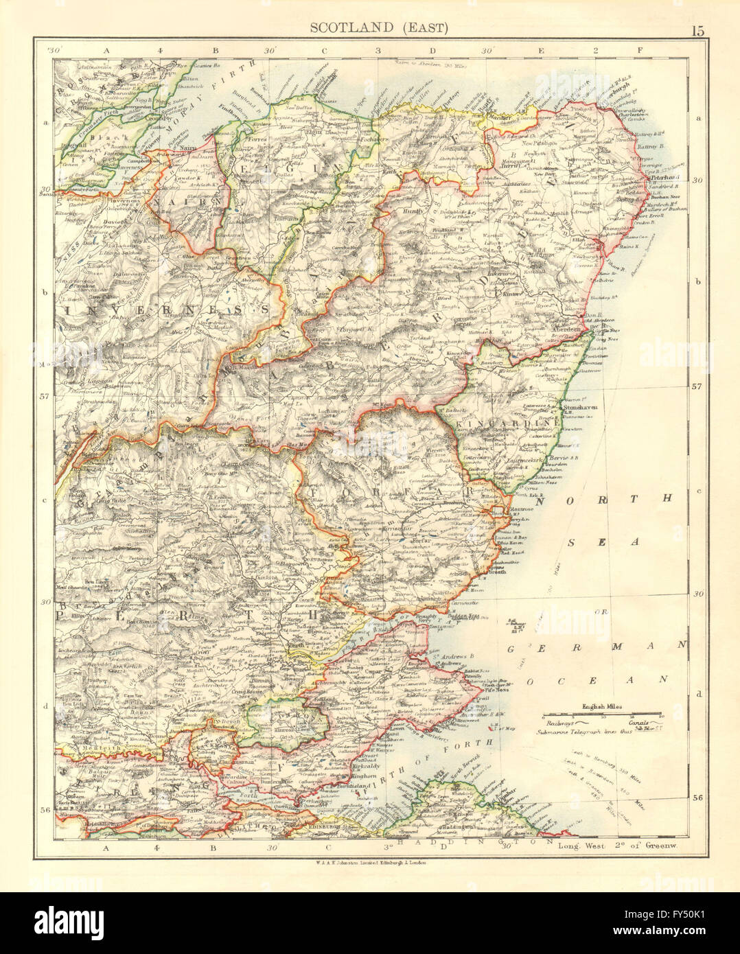 SCOTLAND EAST. Grampian Tayside Fife Firth of Forth Aberdeen. JOHNSTON, 1906 map Stock Photo