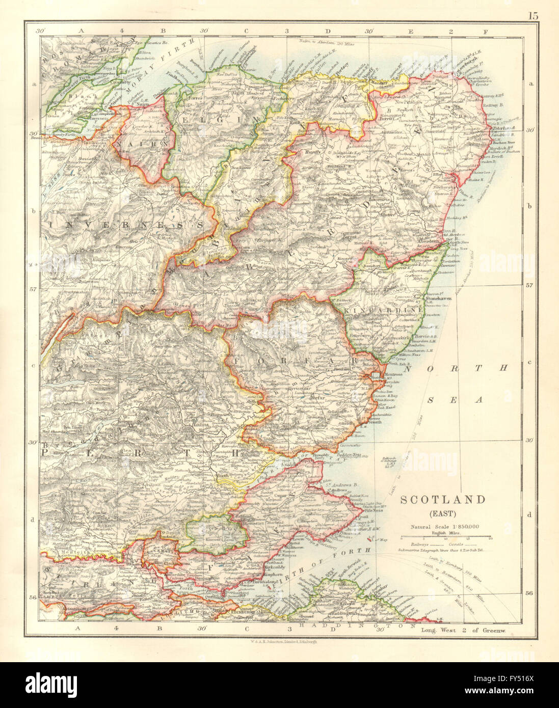SCOTLAND EAST. Grampian Tayside Fife Firth of Forth Aberdeen. JOHNSTON, 1920 map Stock Photo