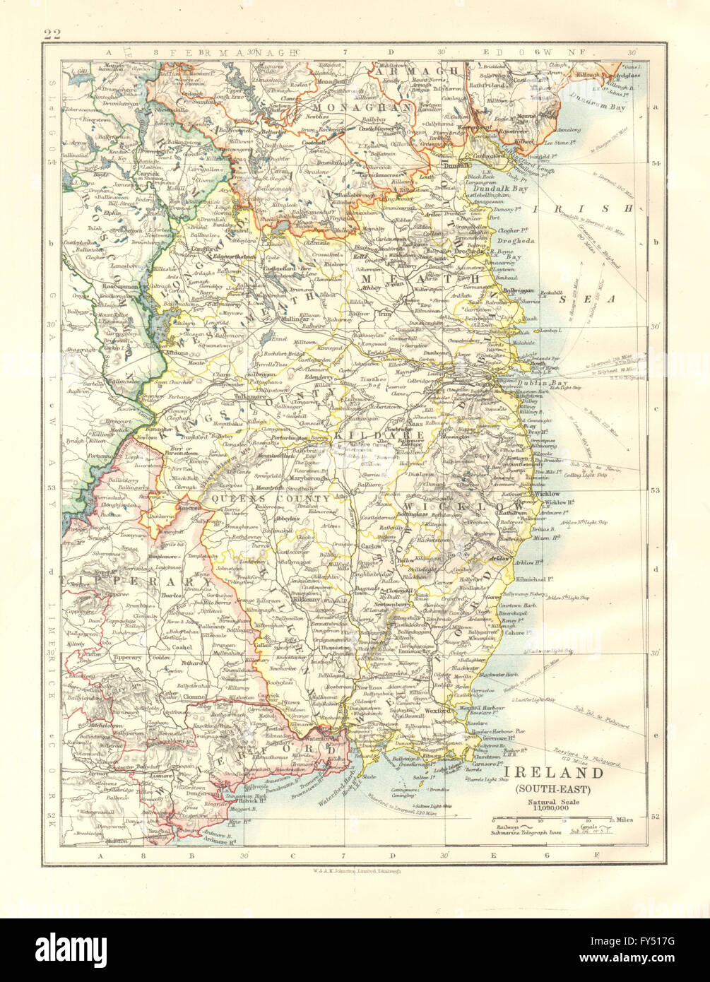 LEINSTER. Meath Dublin Longford Wexford Wicklow. SE Ireland. JOHNSTON, 1920 map Stock Photo