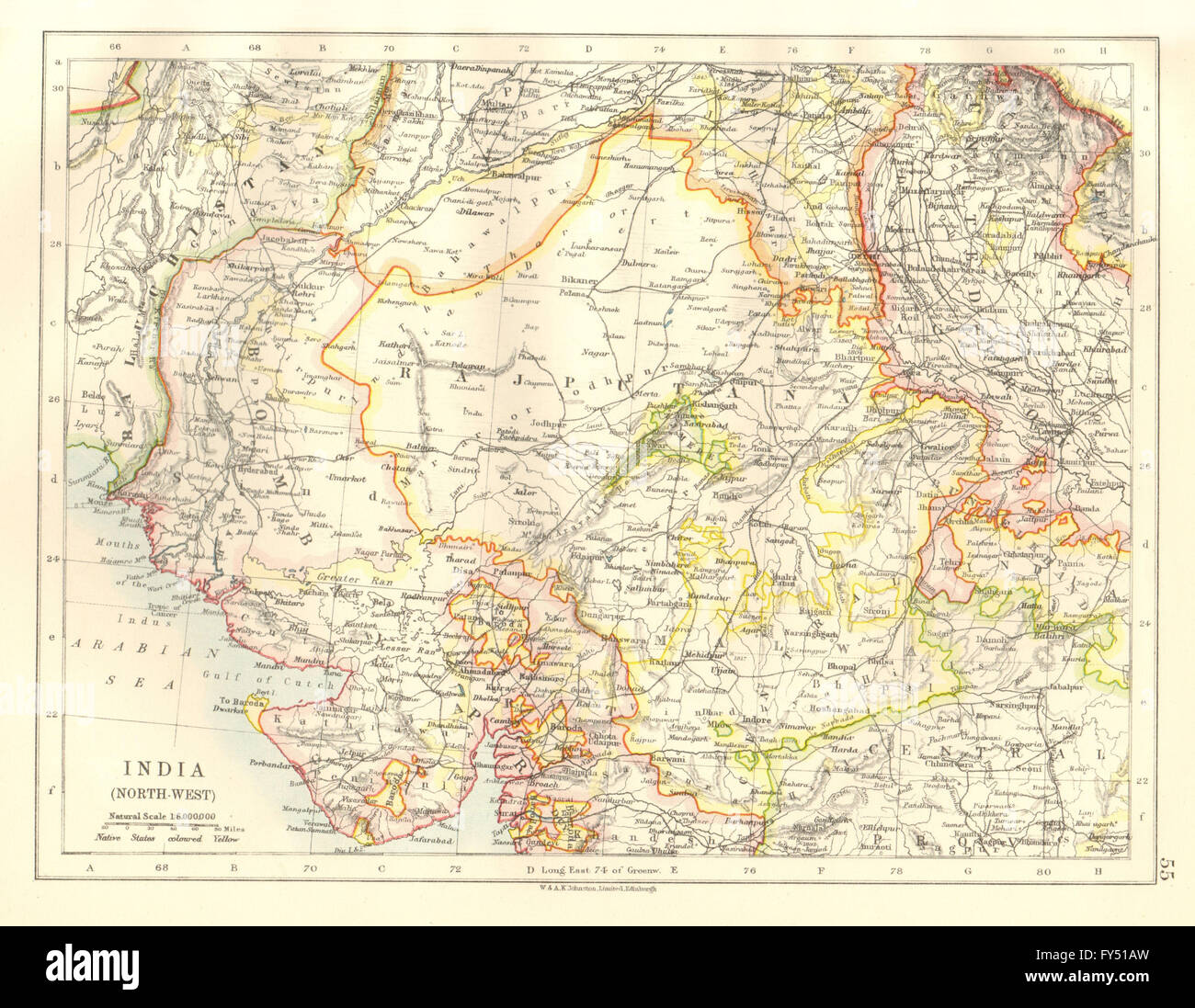 Map Of Gujarat And Rajasthan British India Nw. Rajputana (Rajasthan) Sind Gujarat Malwa. Johnston, 1920  Map Stock Photo - Alamy