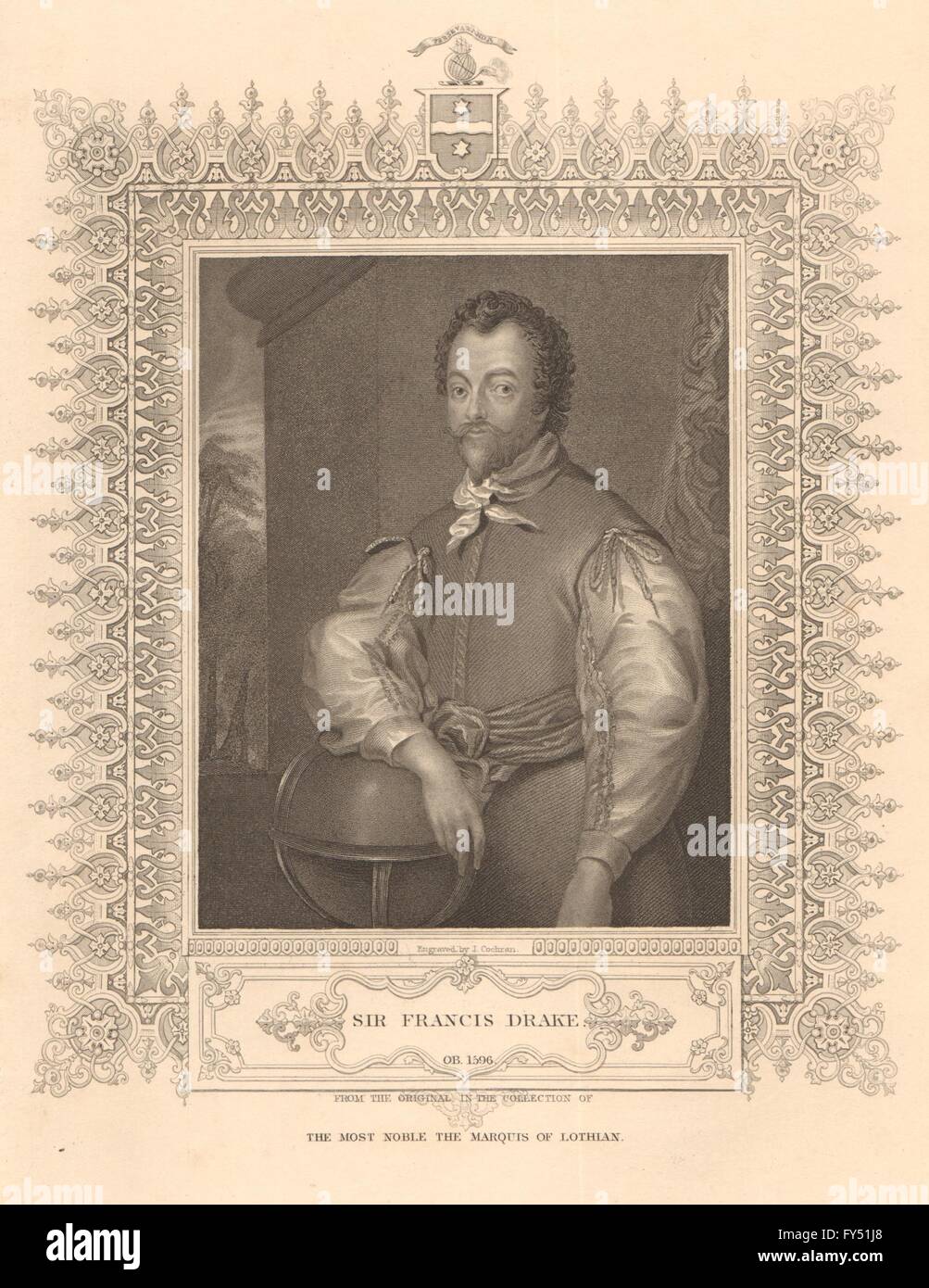 BRITISH HISTORY. Sir Francis Drake. TALLIS, antique print 1849 Stock Photo