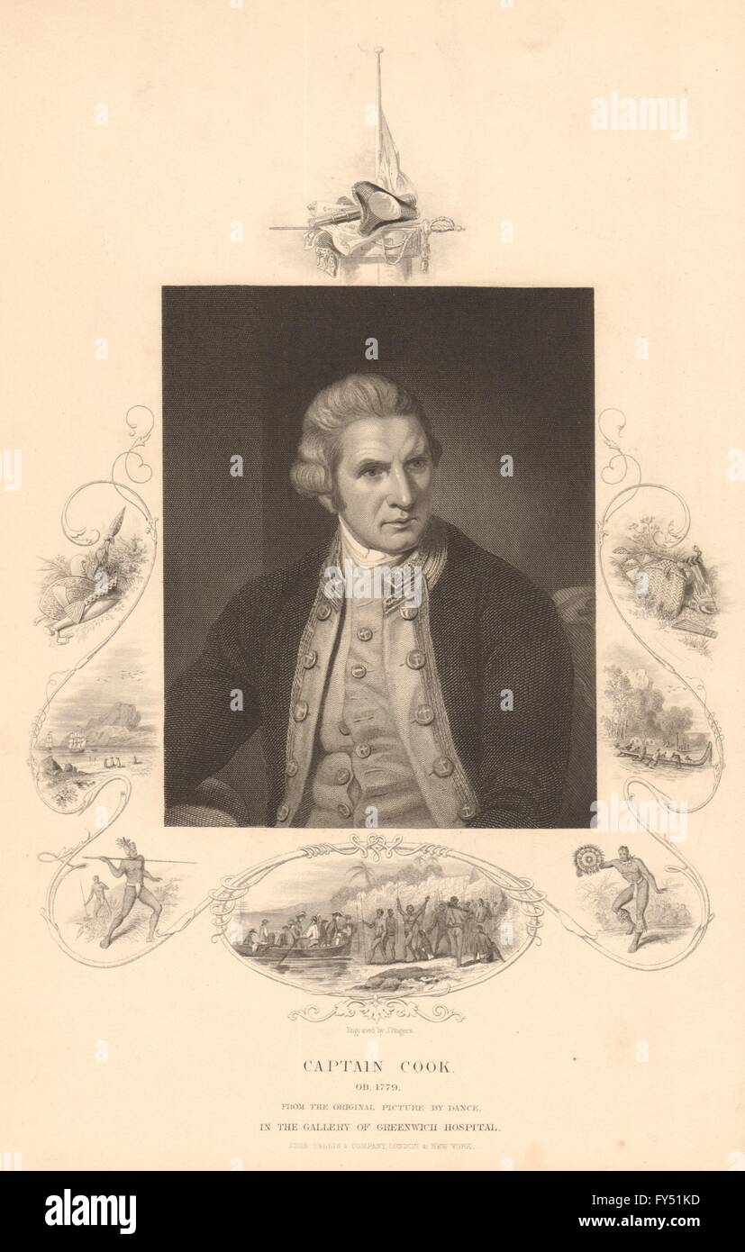 BRITISH HISTORY. Captain James Cook. Explorer. TALLIS, antique print 1849 Stock Photo