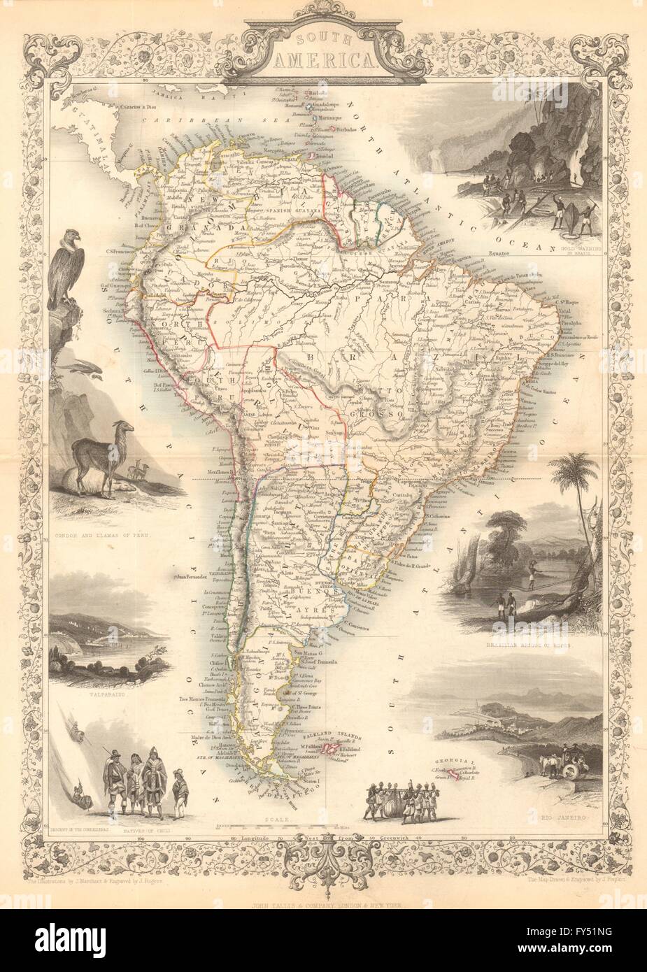 SOUTH AMERICA. Peru–Bolivian Confederacy. Gran Colombia. TALLIS/RAPKIN, 1849 map Stock Photo