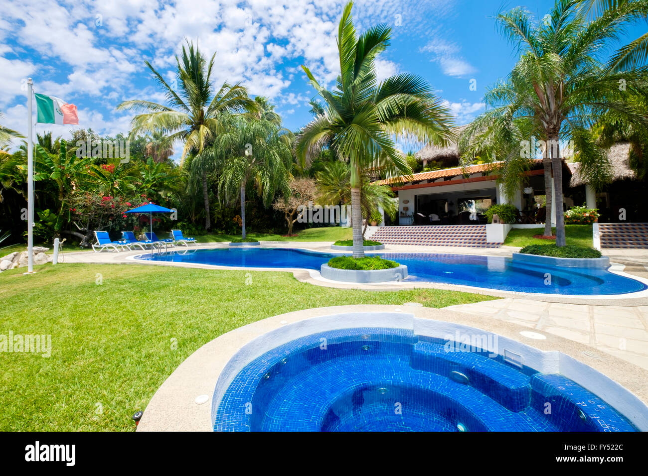 Upscale Mexican Residence, Jacuzzi hot tub and swimming pool at luxury